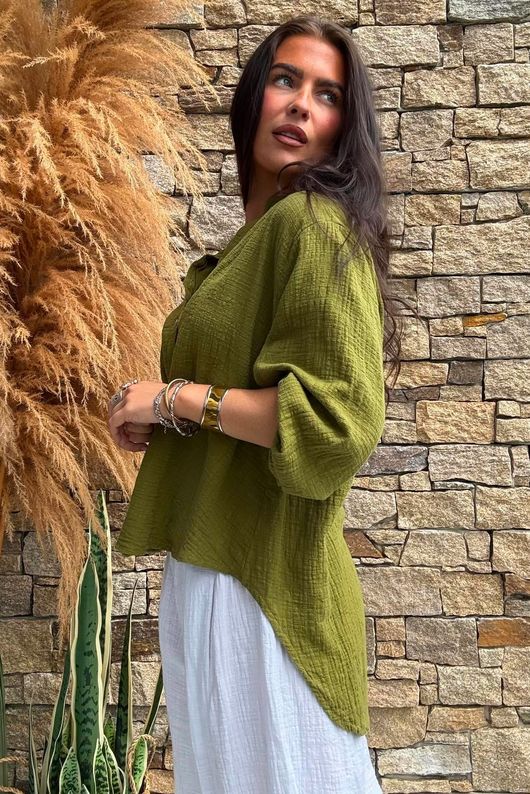 Annie Cushion Cotton Laurie Blouse Olive